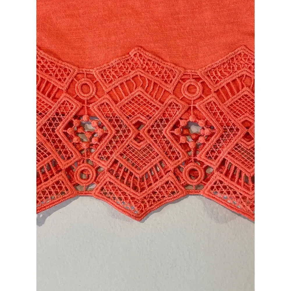 Chico’s Top Orange Coral Lace Trim Short Sleeve Boho Casual Size 3 XL